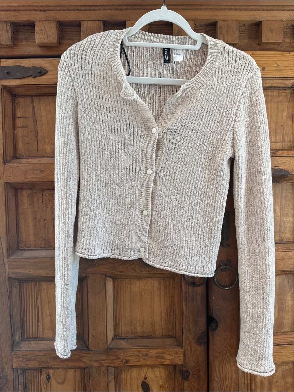 H&M Beige Ribbed Button-Up Cardigan